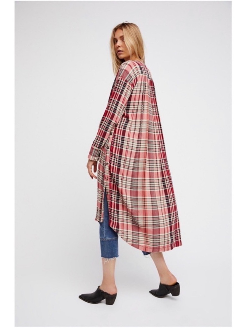 Free People Loralei Plaid Button-Front Midi Shirt Dress - Picture 3 of 11
